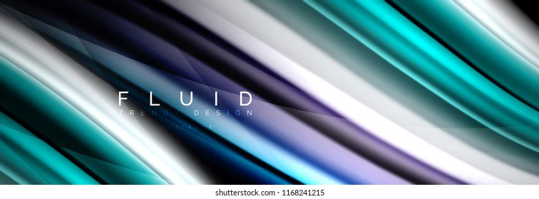 Wellenfließende Farben Bewegungseffekt, holografischer abstrakter Hintergrund. Moderne Vektorgrafik