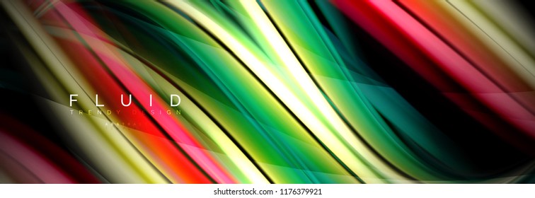 Wellenfließende Farben Bewegungseffekt, holografischer abstrakter Hintergrund. Moderne Vektorgrafik