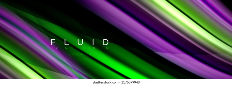 Wellenfließende Farben Bewegungseffekt, holografischer abstrakter Hintergrund. Moderne Vektorgrafik