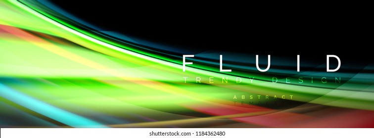 Wellenfließende Farben Bewegungseffekt, holografischer abstrakter Hintergrund. Moderne Vektorgrafik