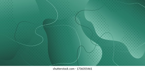 Wave Fluid Poster. Green Abstract Ornament. Gradient Vector Pattern. Creative Futuristic Illustration. Wave Liquid Banner. Minimal Abstract Template. Dark Vector Texture. Wave Fluid Shapes.