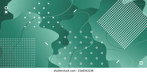 Wave Fluid Poster. Green Memphis Brochure. Dark Graphic Pattern. Minimal Contemporary Presentation. Wave Liquid Shapes. Fashion Memphis Template. Gradient Trendy Texture. Wave Fluid Shapes.