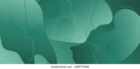 Wave Fluid Shapes. Gradient Memphis Ornament. Dark Trendy Texture. Creative Business Illustration. Wave Liquid Shapes. Fashion Geometric Template. Green Vector Pattern. Wave Liquid Banner.