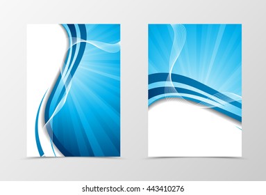 Wave flyer template design. Abstract flyer template in blue color with lines. Spectrum flyer design. Vector illustration