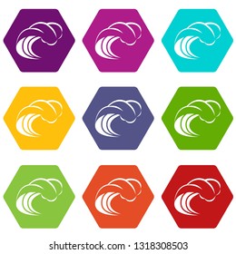 Wave with foam icons 9 set coloful isolated on white for web
