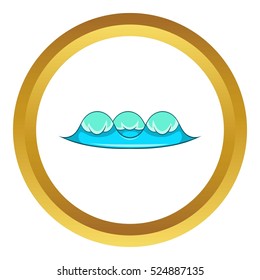 Wave with foam vector icon in golden circle, cartoon style isolated on white background