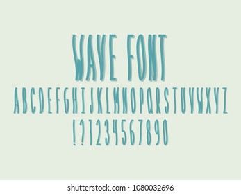 Wave font. Vector alphabet letters and numbers. Typeface design. 