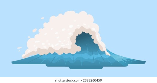 Wave form concept. Sea or ocean in tropical and exotic countries. Place for surfing. River and lake. Social media sticker. Cartoon flat vector illustration isolated on blue background