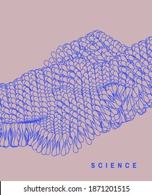 Una ola formada por muchas partículas. Estructura de membrana celular en movimiento. Antecedentes científicos de la medicina, la ciencia, la tecnología o la química. Ilustración vectorial abstracta 3D. 