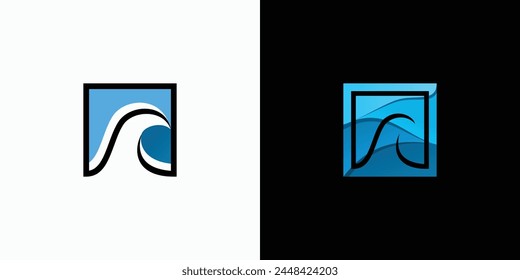 Diseño del logotipo del Vector del marco de la onda con estilo moderno, simple, limpio y abstracto.