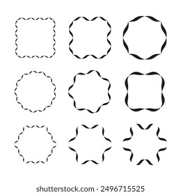 Wave frame vector set. Wavy border shapes. Black abstract frames. Circular and square designs.