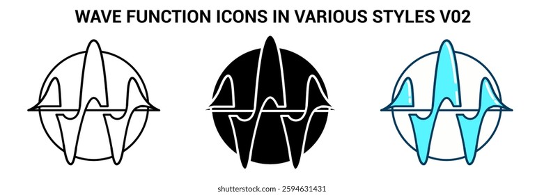 Wave Function icon represented by wave function symbol Line, Filled, Color style.