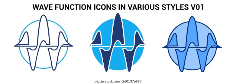 Wave Function icon represented by wave function symbol Blue, Dualline, Dualtone style.