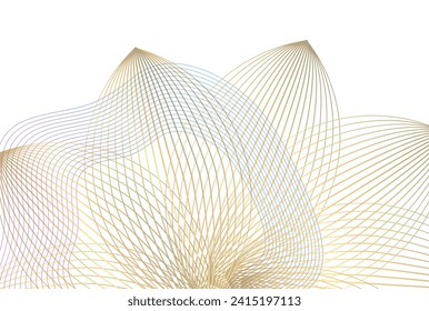 Wave glittering dotted lines. Abstract glow wavy stripe on white background isolated. Brush mesh glow effect creative line art. Vector illustration EPS 10 art deco style for wedding