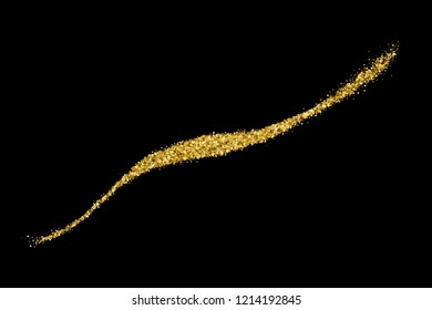 Wave Gold Glitter Texture Isolated On Black. Amber Particles Color. Celebratory Background. Golden Explosion Of Confetti. Vector Illustration, Eps 10.