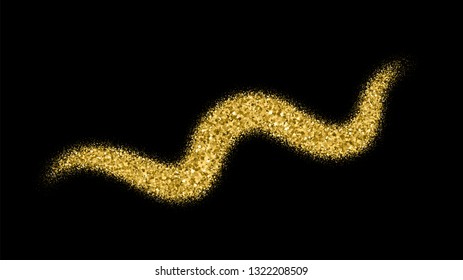 Wave Gold Glitter Texture Isolated On Black. Shiny Particles Light. Celebratory Background. Golden Explosion Of Confetti. Vector Illustration, Eps 10.