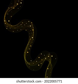 Wave with golden shimmery particles on a black background. Festive design element