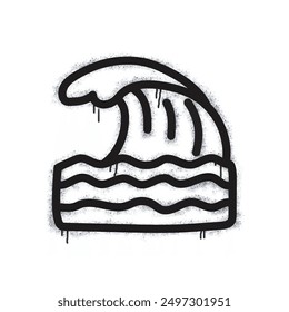 Wave graffiti spray painted black on white.