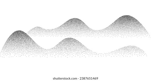 Wave grain pattern background. Abstract dot stipple lines, black noise dotes, sand texture, grainy effect, vector illustration isolated on white background.