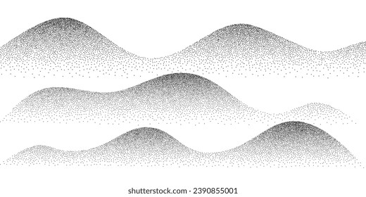 Wave grain pattern background. Abstract dot stipple lines, black noise dotes, sand texture, grainy effect, vector illustration isolated on white background.