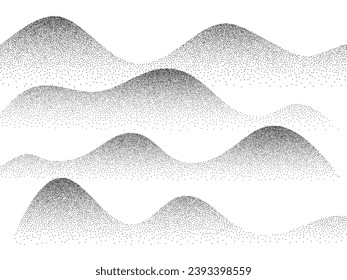 Wave grain pattern background. Abstract dot stipple lines, black noise dotes, sand texture, grainy effect, vector illustration isolated on white background.