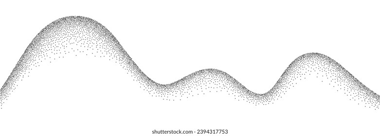 Wave grain stipple pattern background. Black noise dotwork texture, abstract dot stipple lines, sand grain effect, vector illustration isolated on white background.