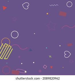 Wave Green Simple Purple Yellow Ring Geometry Illustration. Pastel Stars Rectangle Red Colorful Lime Square Simple Hipster Art. Hearts Dark Circle Polygonal Violet Zigzag Bright Design Pic.
