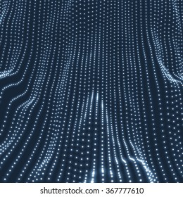 Fondo de la rejilla ondulada. Cuadrícula de ondas. Fondo del Entramado. Ilustración de vectores abstractos. Ciberespacio Grid. Estilo De Tecnología 3D. Cuadrícula brillante. Ilustración del marco de cables con puntos. Diseño de red con partícula