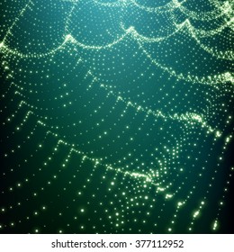 Wave Grid Background. Ripple Grid. Lattice Background. Abstract Vector Illustration. Cyberspace Grid. 3D Technology Style. Glowing Grid. Wireframe illustration with Dots. Network Design with Particle