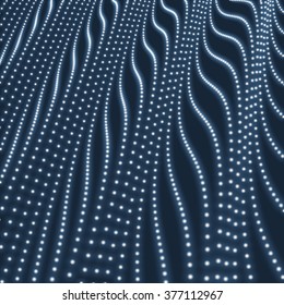 Wave Grid Background. Ripple Grid. Lattice Background. Abstract Vector Illustration. Cyberspace Grid. 3D Technology Style. Glowing Grid. Wireframe illustration with Dots. Network Design with Particle