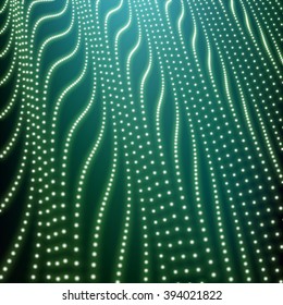 Wave Grid Background. Ripple Grid. Lattice Background. Abstract Vector Illustration. Cyberspace Grid. 3D Technology Style. Glowing Grid. Wireframe illustration with Dots. Network Design with Particle