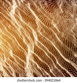 Fondo de la rejilla ondulada. Cuadrícula de ondas. Fondo del Entramado. Ilustración de vectores abstractos. Ciberespacio Grid. Estilo De Tecnología 3D. Cuadrícula brillante. Ilustración del marco de cables con puntos. Diseño de red con partícula