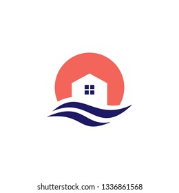 wave gulf house home logo vector icon