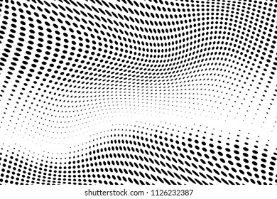 Wave Halftone background. Abstract Pattern in pop art style. Vintage, retro backdrop. Futuristic panel with wavy dotted lines Vector illustration