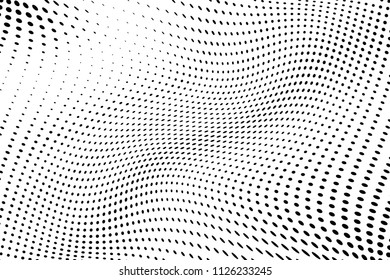 Wave Halftone background. Abstract Pattern in pop art style. Vintage, retro backdrop. Futuristic panel with wavy dotted lines Vector illustration