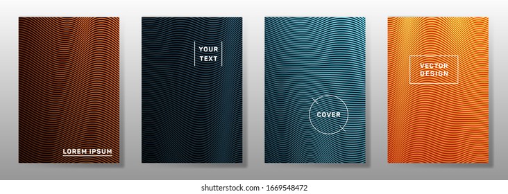 Wave halftone backgrounds elegant cover layouts vector collection. Bright wavy lines halftone patterns book covers design. Waves ripple texture presentation backdrops.
