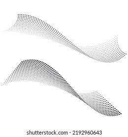 Wave halftone dots. Abstract twisted dot shapes.