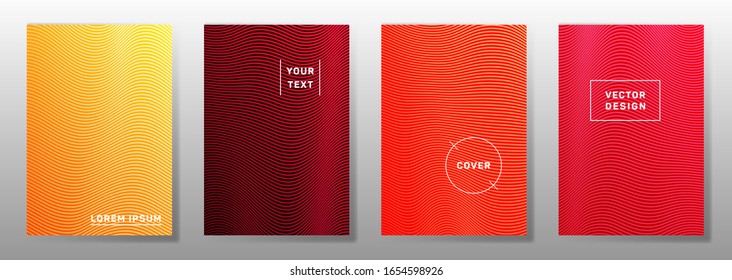 Conjunto vectorial de portadas dinámicas de semitonos de onda. El catálogo de patrones de medio tono de franjas de curva brillante cubre el diseño. Ocupa los fondos de la carpeta de textura.