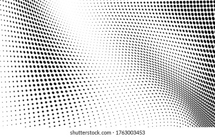 Wave halftone texture. Abstract monochrome chaotic background. Template for printing on wrapping paper, fabric, posters, business cards. Black and white background for websites