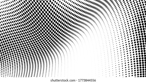 Wave halftone texture. Abstract monochrome chaotic background. Template for printing on wrapping paper, fabric, posters, business cards. Black and white background for websites