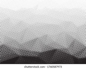 Wave halftone vector background. grunge Halftone dots vector texture.  Gradient halftone dots background in pop art style.  Ink Print Distress Background.