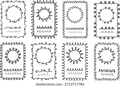 Wave hand drawn doodle frame border. Vector editable seamless elements. Wavy borders design set inspired by soft wave curves 