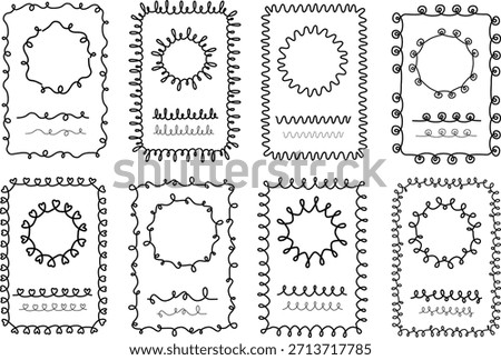 Wave hand drawn doodle frame border. Vector editable seamless elements. Wavy borders design set inspired by soft wave curves 