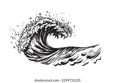 Wave  hand drawn illustrations, vector.