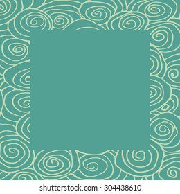 Wave hand-drawn pattern, waves frame square circle abstract background curled pattern vintage blue light