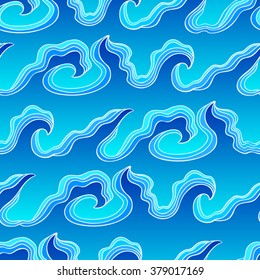 wave hand-drawn seamless pattern,  sea waves background