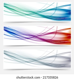 Wave headers set - swoosh hi-tech lines. Vector illustration