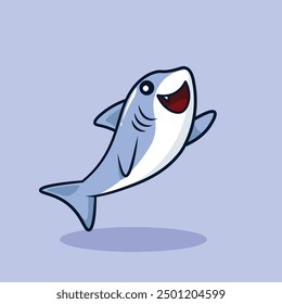 Wave Hello! A Cute Shark Swimming in a Fun Vector Cartoon Icon
