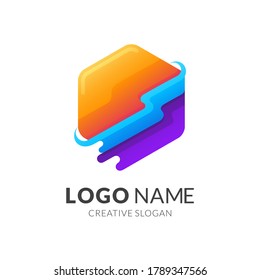 wave and hexagon logo template, modern 3d logo style in gradient vibrant colors