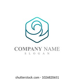 Wave In Hexagon With Mono Line Style Logo Template